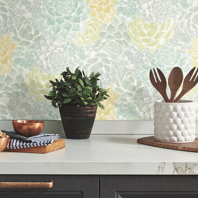 Mr. Kate Succulent Plant Peel & Stick Wallpaper Peel and Stick Wallpaper RoomMates   