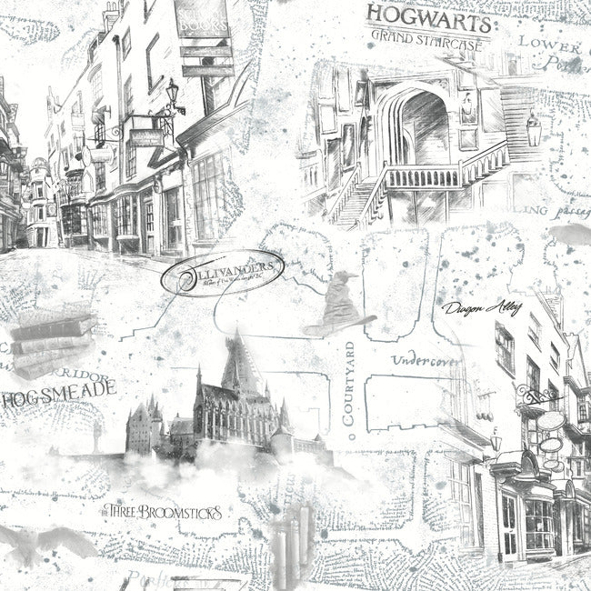 Harry Potter Map Peel and Stick Wallpaper Peel and Stick Wallpaper RoomMates Roll White 
