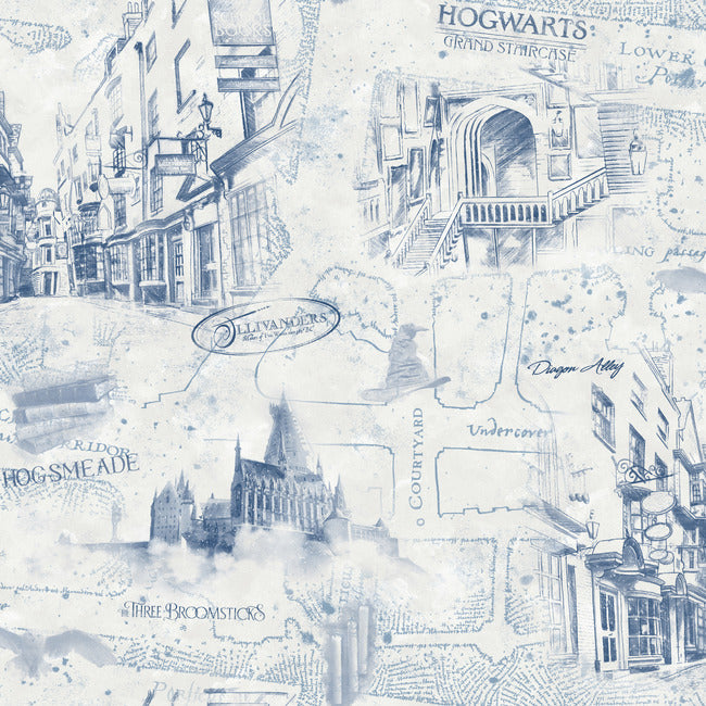 Harry Potter Map Peel and Stick Wallpaper Peel and Stick Wallpaper RoomMates Roll Blue 