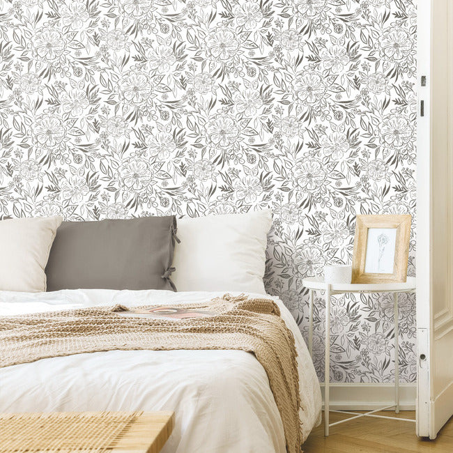 Beth Schneider Floral Sketch Peel & Stick Wallpaper Peel and Stick Wallpaper RoomMates   