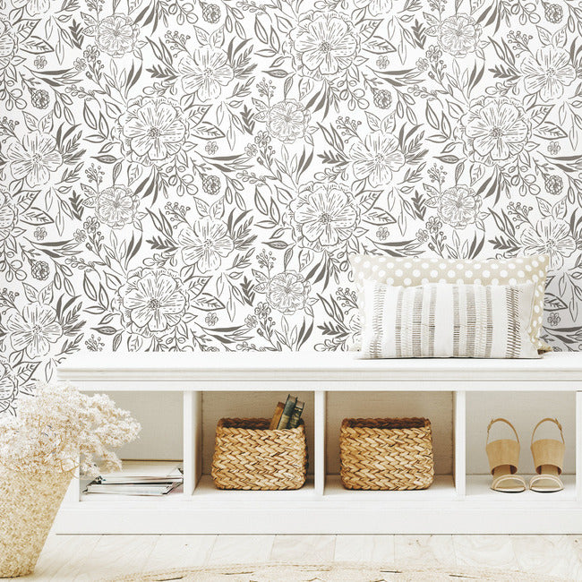 Beth Schneider Floral Sketch Peel & Stick Wallpaper Peel and Stick Wallpaper RoomMates   