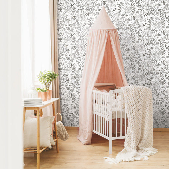 Beth Schneider Floral Sketch Peel & Stick Wallpaper Peel and Stick Wallpaper RoomMates   