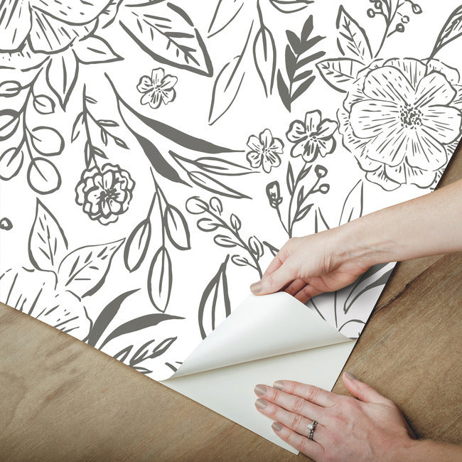 Beth Schneider Floral Sketch Peel & Stick Wallpaper Peel and Stick Wallpaper RoomMates   