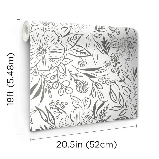 Beth Schneider Floral Sketch Peel & Stick Wallpaper Peel and Stick Wallpaper RoomMates   