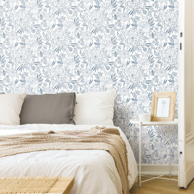 Beth Schneider Floral Sketch Peel & Stick Wallpaper Peel and Stick Wallpaper RoomMates   