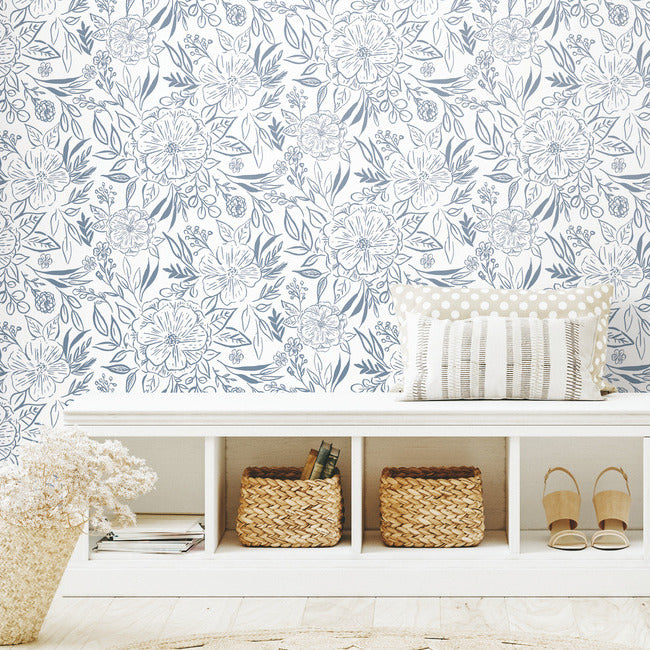 Beth Schneider Floral Sketch Peel & Stick Wallpaper Peel and Stick Wallpaper RoomMates   