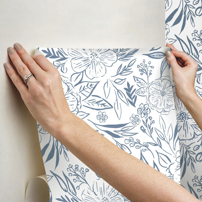 Beth Schneider Floral Sketch Peel & Stick Wallpaper Peel and Stick Wallpaper RoomMates   