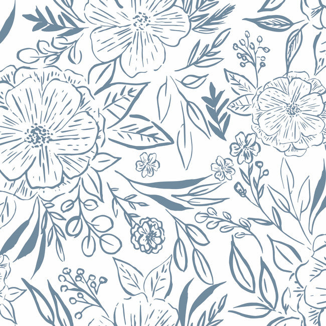 Beth Schneider Floral Sketch Peel & Stick Wallpaper Peel and Stick Wallpaper RoomMates Roll Blue 
