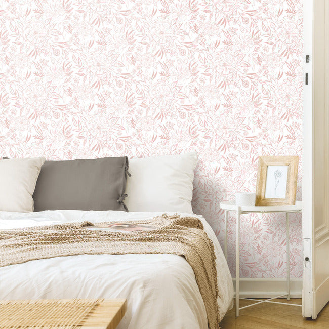 Beth Schneider Floral Sketch Peel & Stick Wallpaper Peel and Stick Wallpaper RoomMates   