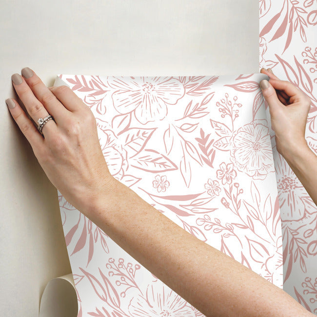 Beth Schneider Floral Sketch Peel & Stick Wallpaper Peel and Stick Wallpaper RoomMates   