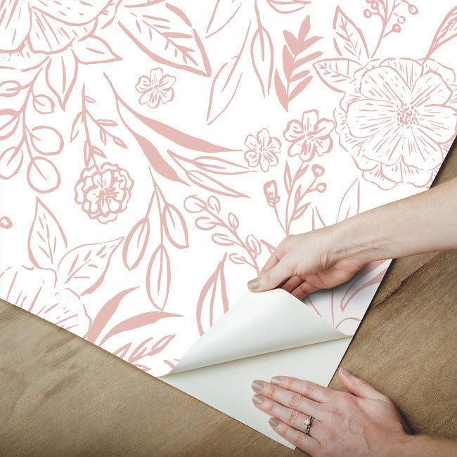 Beth Schneider Floral Sketch Peel & Stick Wallpaper Peel and Stick Wallpaper RoomMates   
