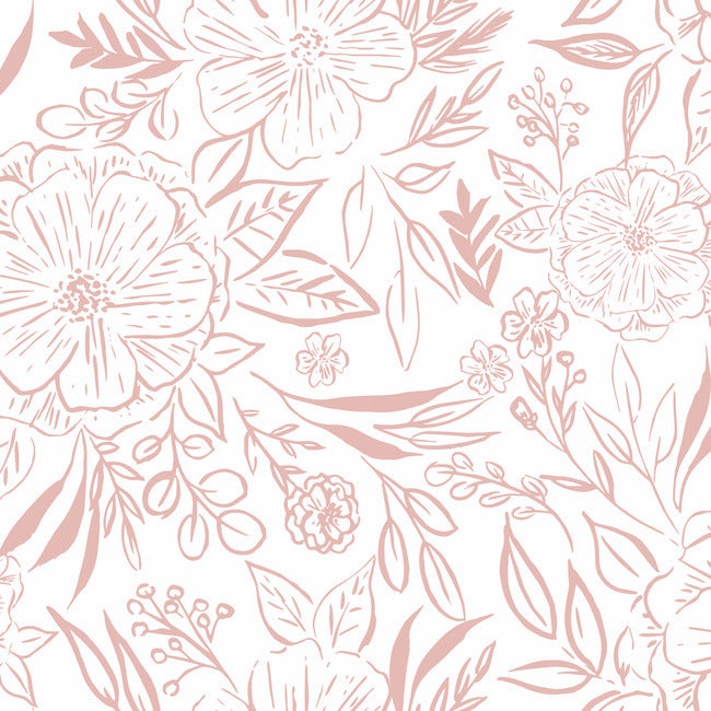 Beth Schneider Floral Sketch Peel & Stick Wallpaper Peel and Stick Wallpaper RoomMates Roll Pink 