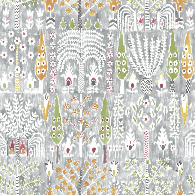 Persian Ikat Peel & Stick Wallpaper Peel and Stick Wallpaper RoomMates Roll Grey 