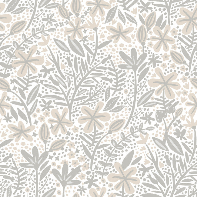 Cat Coquillette Porcelain Garden Peel & Stick Wallpaper Peel and Stick Wallpaper RoomMates Roll Taupe 