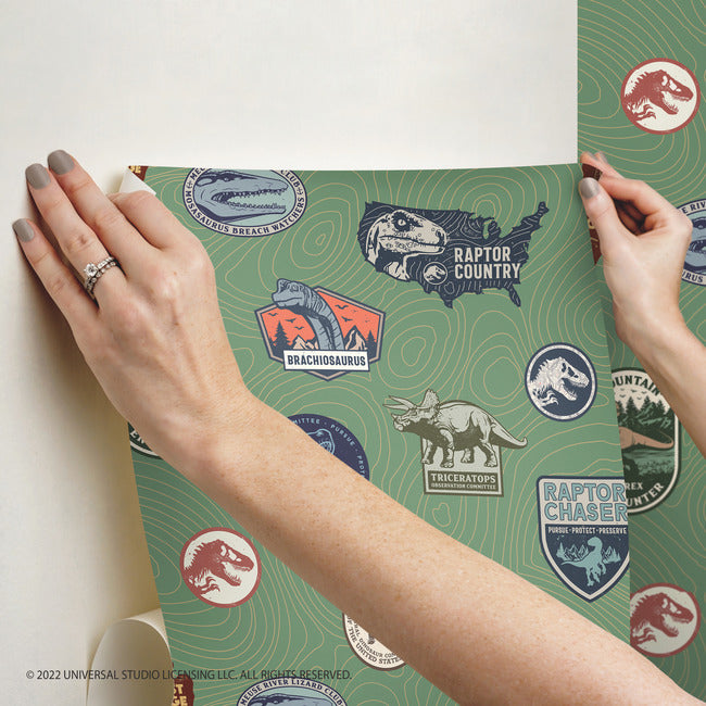 Jurassic World Badges Peel & Stick Wallpaper Peel and Stick Wallpaper RoomMates   