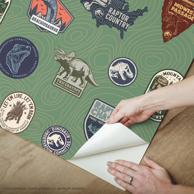 Jurassic World Badges Peel & Stick Wallpaper Peel and Stick Wallpaper RoomMates   