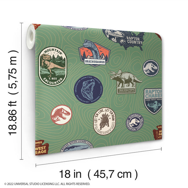 Jurassic World Badges Peel & Stick Wallpaper Peel and Stick Wallpaper RoomMates   