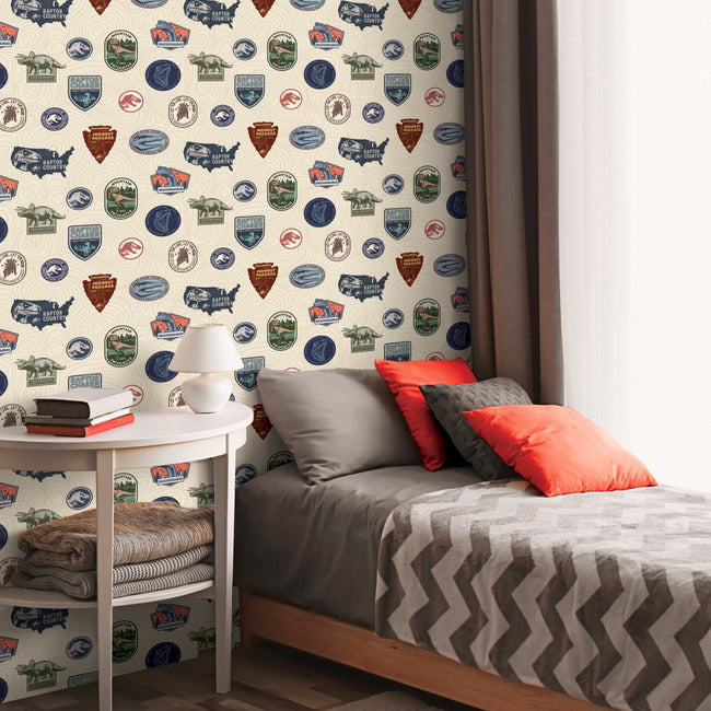Jurassic World Badges Peel & Stick Wallpaper Peel and Stick Wallpaper RoomMates   