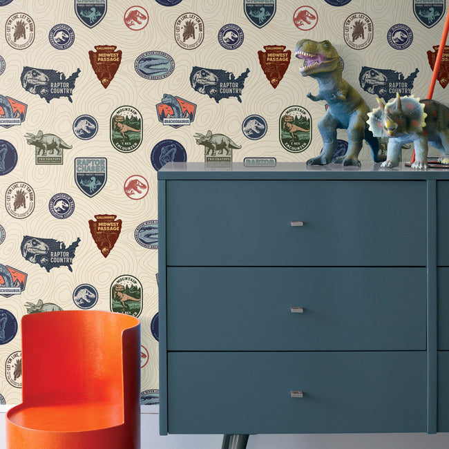 Jurassic World Badges Peel & Stick Wallpaper Peel and Stick Wallpaper RoomMates   