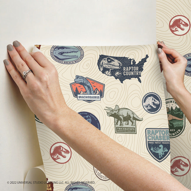 Jurassic World Badges Peel & Stick Wallpaper Peel and Stick Wallpaper RoomMates   