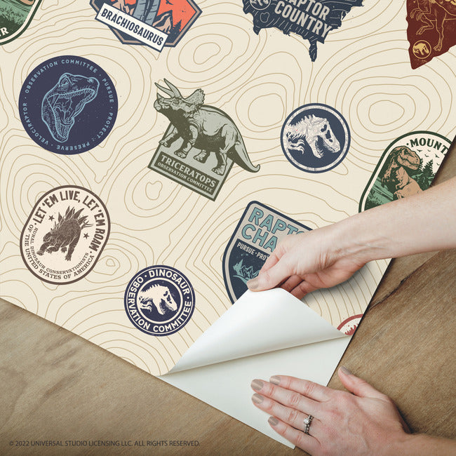 Jurassic World Badges Peel & Stick Wallpaper Peel and Stick Wallpaper RoomMates   