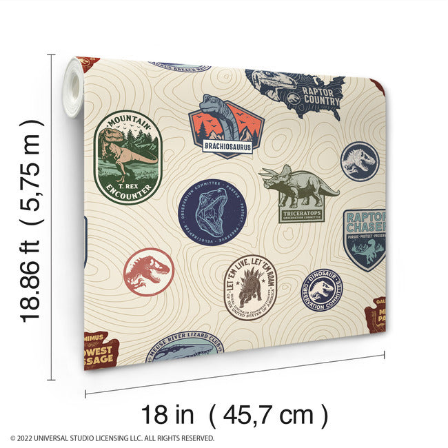 Jurassic World Badges Peel & Stick Wallpaper Peel and Stick Wallpaper RoomMates   