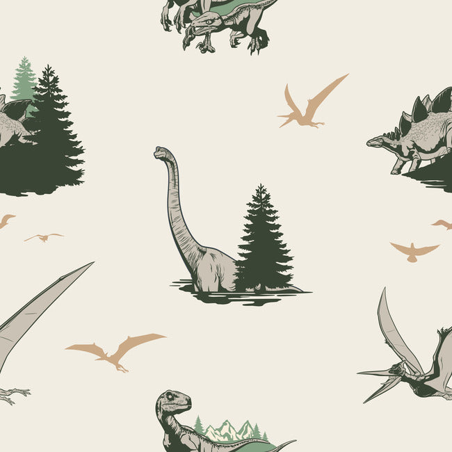 Jurassic World: Dominion Vintage Dinosaurs Peel And Stick Wallpaper Peel and Stick Wallpaper RoomMates Roll Green 