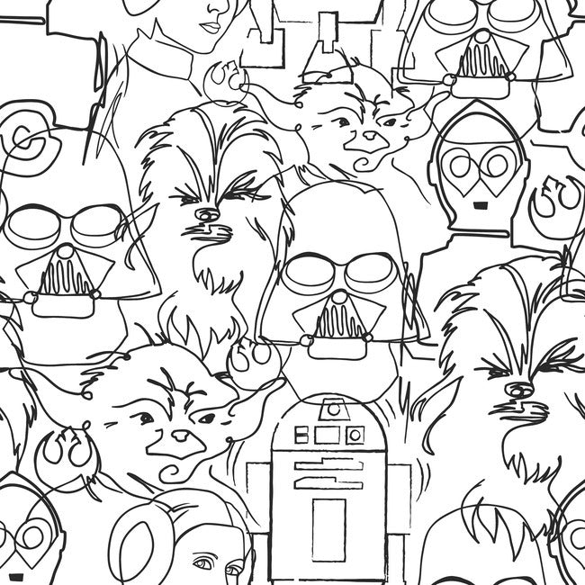 Star Wars Saga Line Sketches Peel And Stick Wallpaper Peel and Stick Wallpaper RoomMates Roll Black 