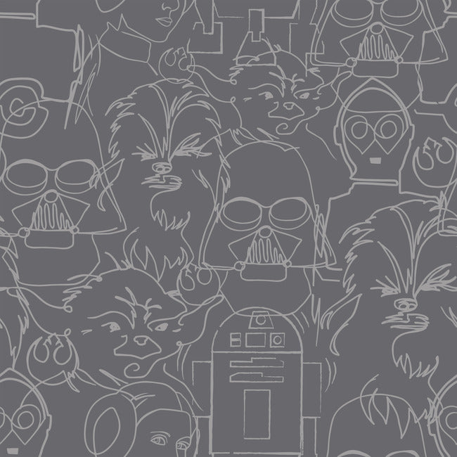 Star Wars Saga Line Sketches Peel And Stick Wallpaper Peel and Stick Wallpaper RoomMates Roll Grey 