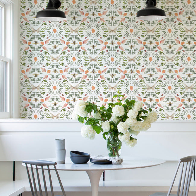 Penny Lane: Forest Cottage Bee And Butterfly Peel and Stick Wallpaper Peel and Stick Wallpaper RoomMates   