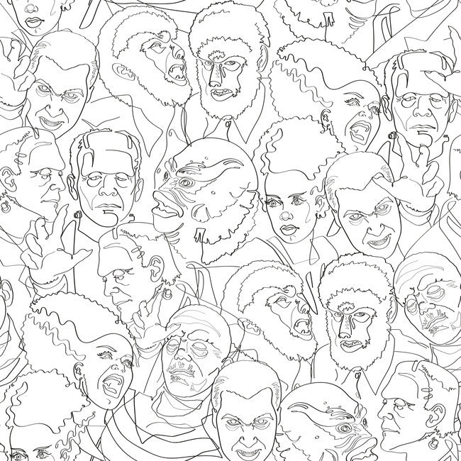 Classic Universal Monsters Peel And Stick Wallpaper Peel and Stick Wallpaper RoomMates Roll White/Black 