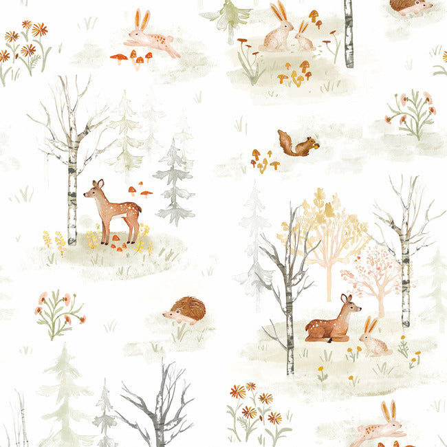 Clara Jean Woodland Scene Peel and Stick Wallpaper Peel and Stick Wallpaper RoomMates Roll Neutral 
