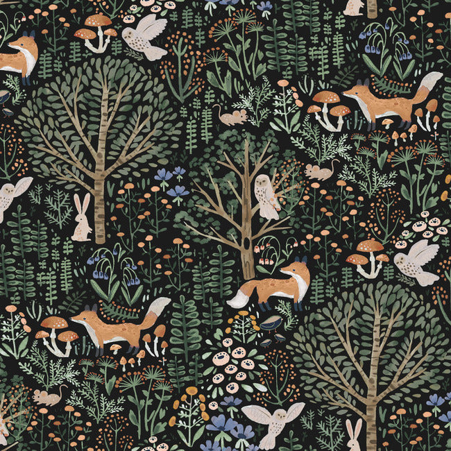 Clara Jean Folklore Forest Peel and Stick Wallpaper Peel and Stick Wallpaper RoomMates Roll Black 