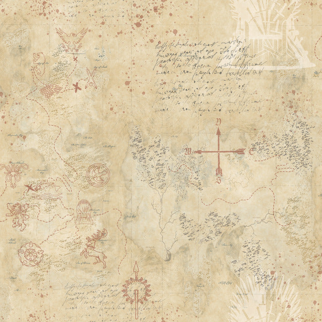 Game Of Thrones Map Peel & Stick Wallpaper Peel and Stick Wallpaper RoomMates Roll Tan 