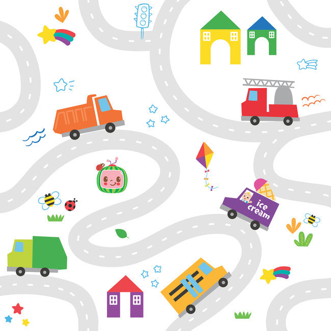 CoComelon Road Map Peel & Stick Wallpaper Peel and Stick Wallpaper RoomMates Roll Multicolor 