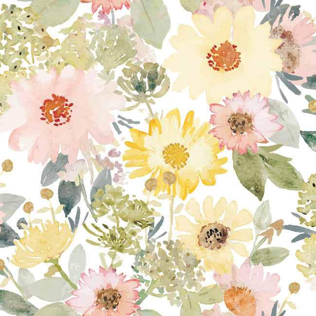 Clara Jean Southern Charm Peel & Stick Wallpaper Peel and Stick Wallpaper RoomMates Roll Coral/Yellow 