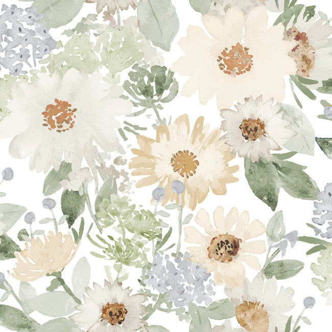 Clara Jean Southern Charm Peel & Stick Wallpaper Peel and Stick Wallpaper RoomMates Roll Neutral/Sage 