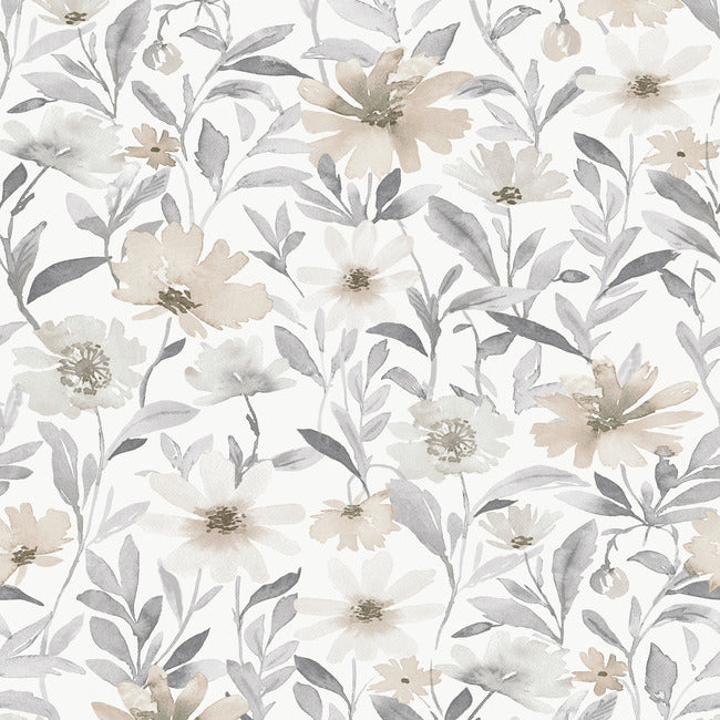 Clara Jean Flower Market Peel & Stick Wallpaper Peel and Stick Wallpaper RoomMates Roll Neutral 