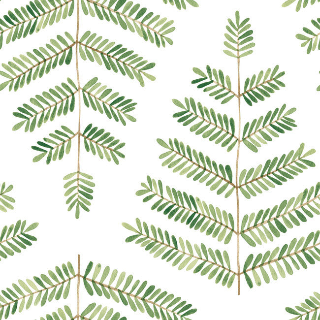 Cat Coquillette Leaflets Peel & Stick Wallpaper Peel and Stick Wallpaper RoomMates Roll Green 