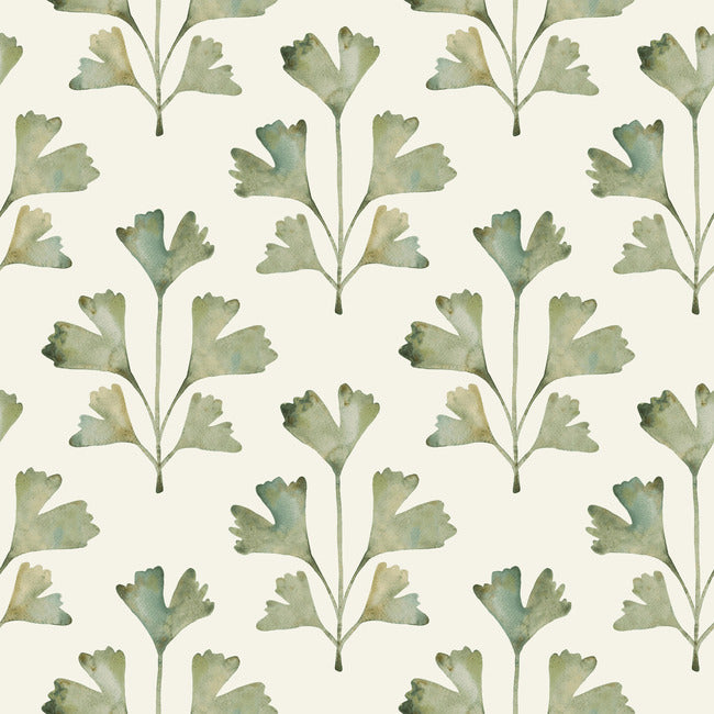 Cat Coquillette Gingko Peel & Stick Wallpaper Peel and Stick Wallpaper RoomMates Roll Almond/Fern 