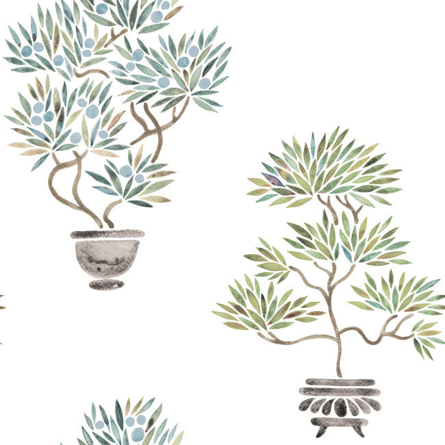 Cat Coquillette Bonsai Peel & Stick Wallpaper Peel and Stick Wallpaper RoomMates Roll Soft Green/Blue 