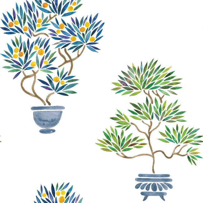 Cat Coquillette Bonsai Peel & Stick Wallpaper Peel and Stick Wallpaper RoomMates Roll Green/Blue 