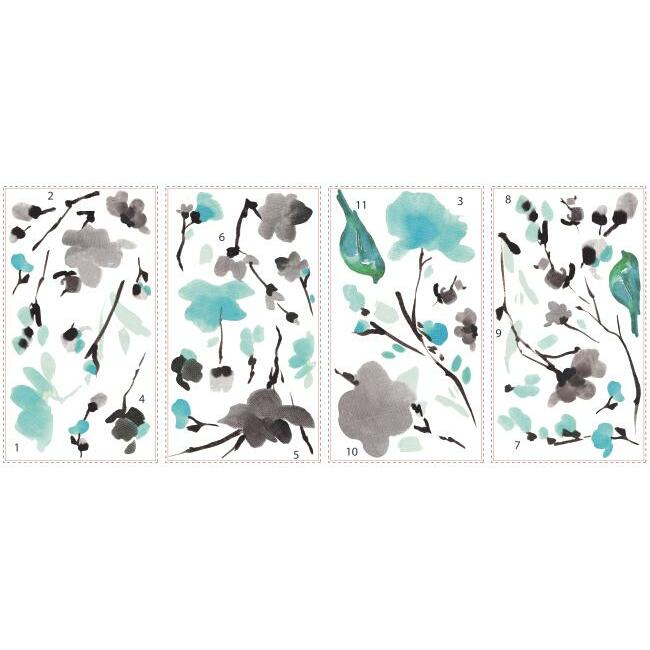 Blossom Watercolor Bird Branch Wall Decals Wall Decals RoomMates   