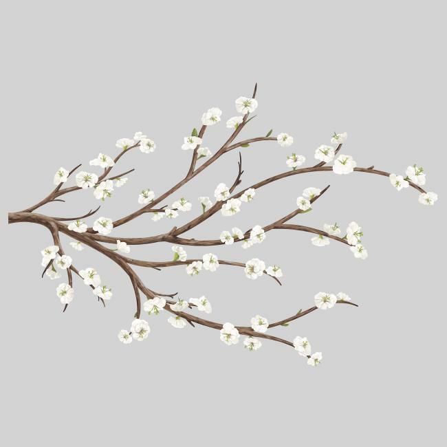 White Blossom Branch Giant Wall Decals With 3D Embellishments Wall Decals RoomMates   