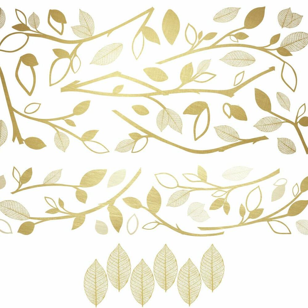 Gold Branch Peel and Stick Giant Wall Decals with 3D Leaves Wall Decals RoomMates   