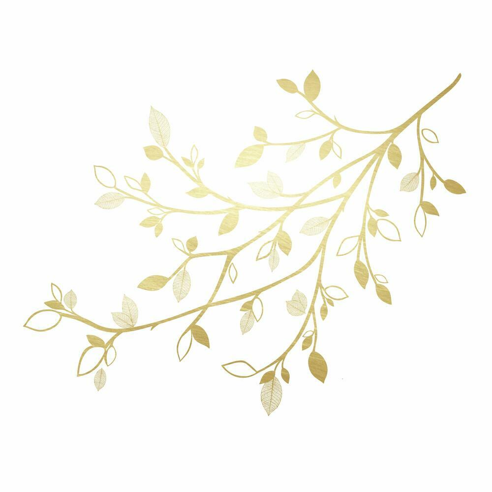 Gold Branch Peel and Stick Giant Wall Decals with 3D Leaves Wall Decals RoomMates   