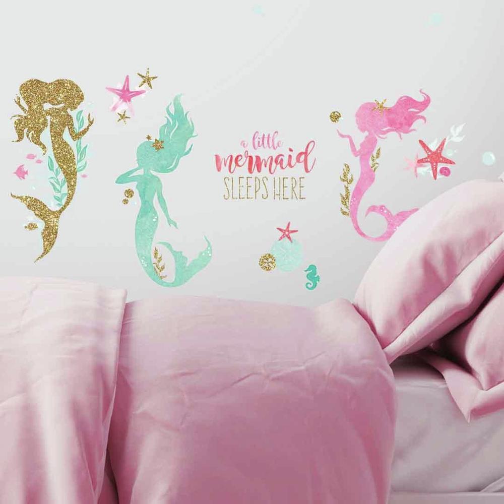 Mermaid Peel and Stick Wall Decals with Glitter Wall Decals RoomMates   