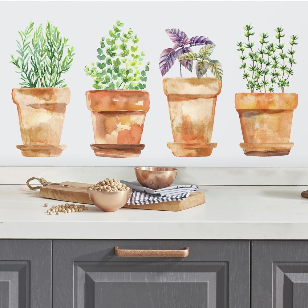 Watercolor Potted Herbs Peel and Stick Wall Decals Wall Decals RoomMates   