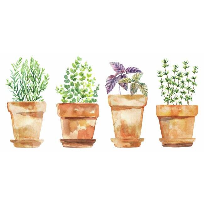 Watercolor Potted Herbs Peel and Stick Wall Decals Wall Decals RoomMates   