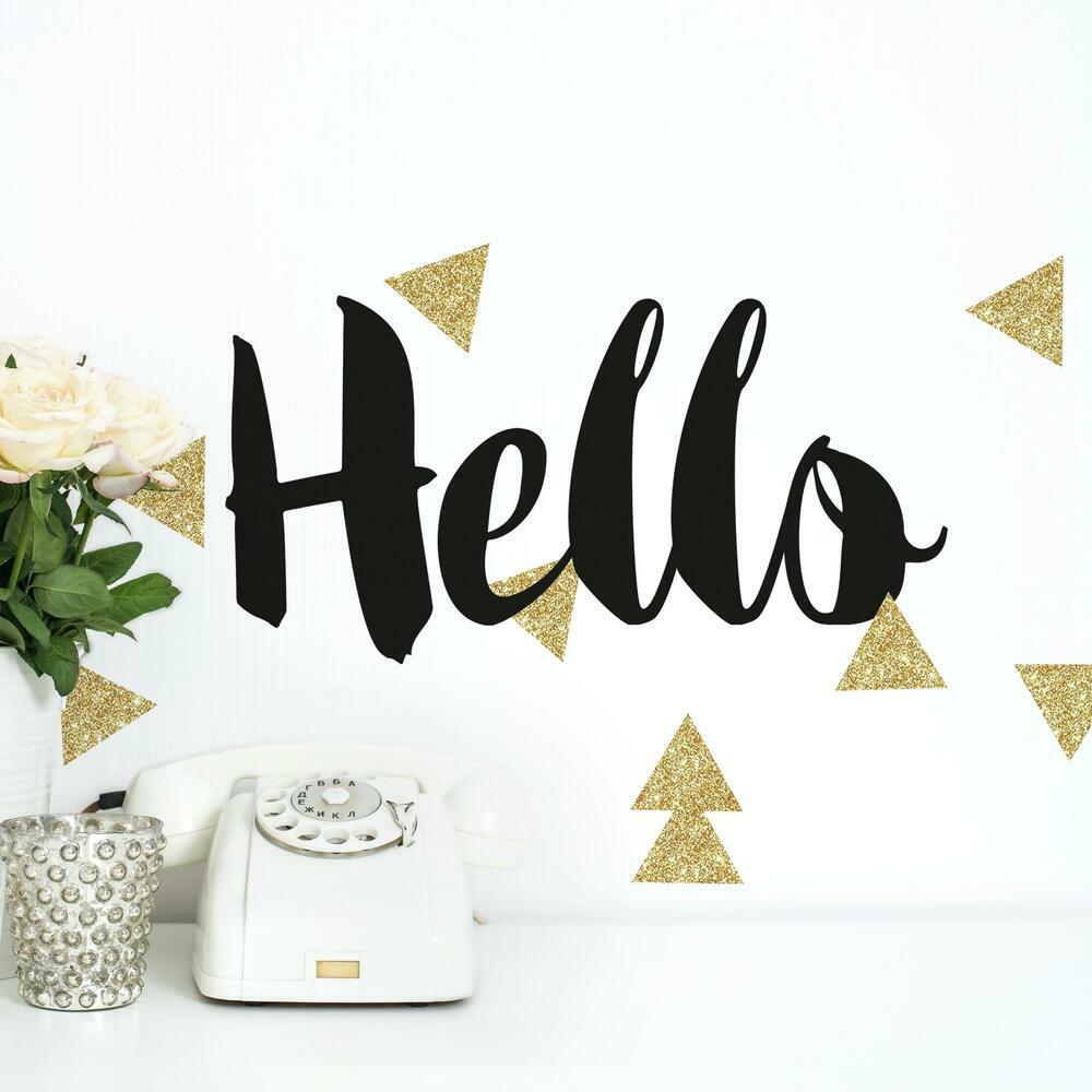 Hello Quote with Glitter Triangles Peel and Stick Wall Quote Decals Wall Decals RoomMates   